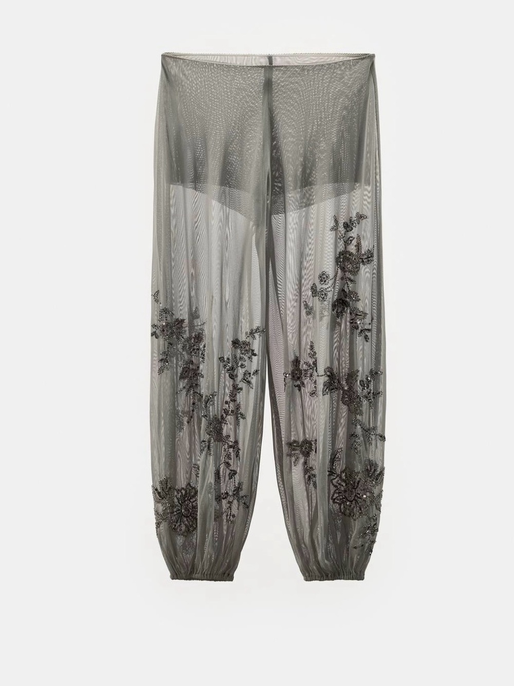 NWT Zara Embroidered Sequin Bloomer Balloon Pants in Light Gray 5063/310/811 - Picture 3 of 5